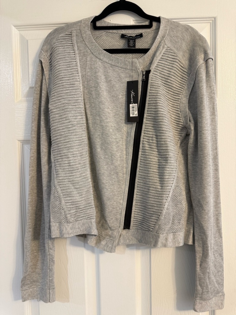 Women’s Kenneth Cole Gray Zip-Front Textured Knit Cardigan